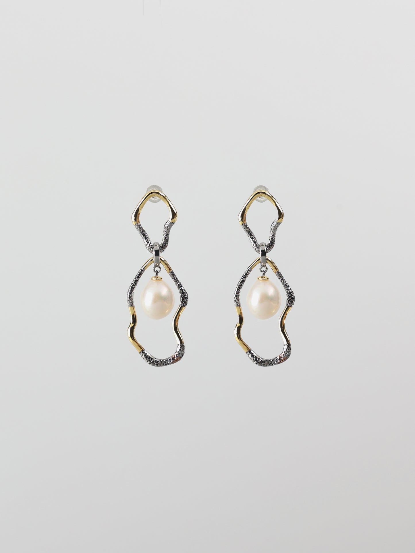 Asymmetrical Double Hoop Pearl Dangle Earrings