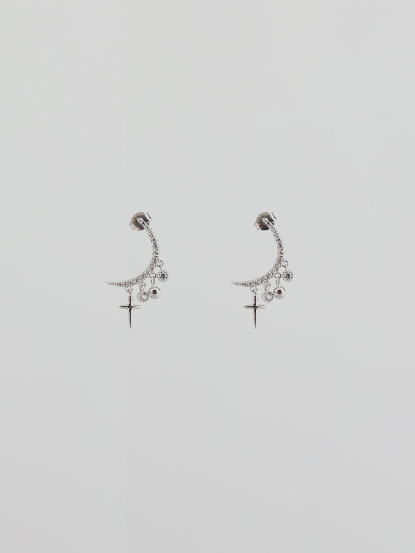 Moon-shaped Starry Silver Earrings