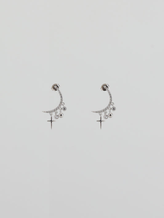 Moon-shaped Starry Silver Earrings