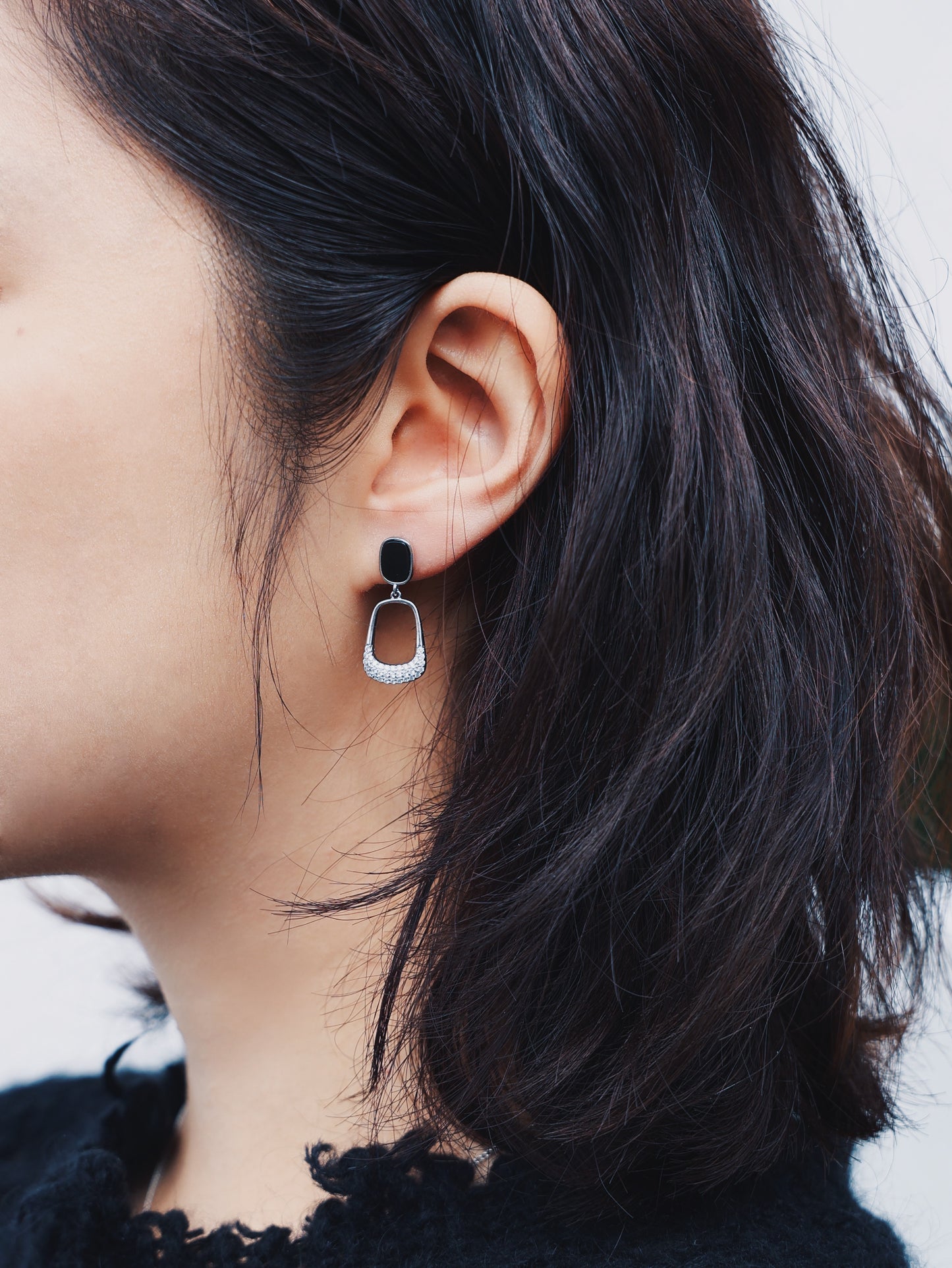 Black Obsidian Square Earrings in Silver