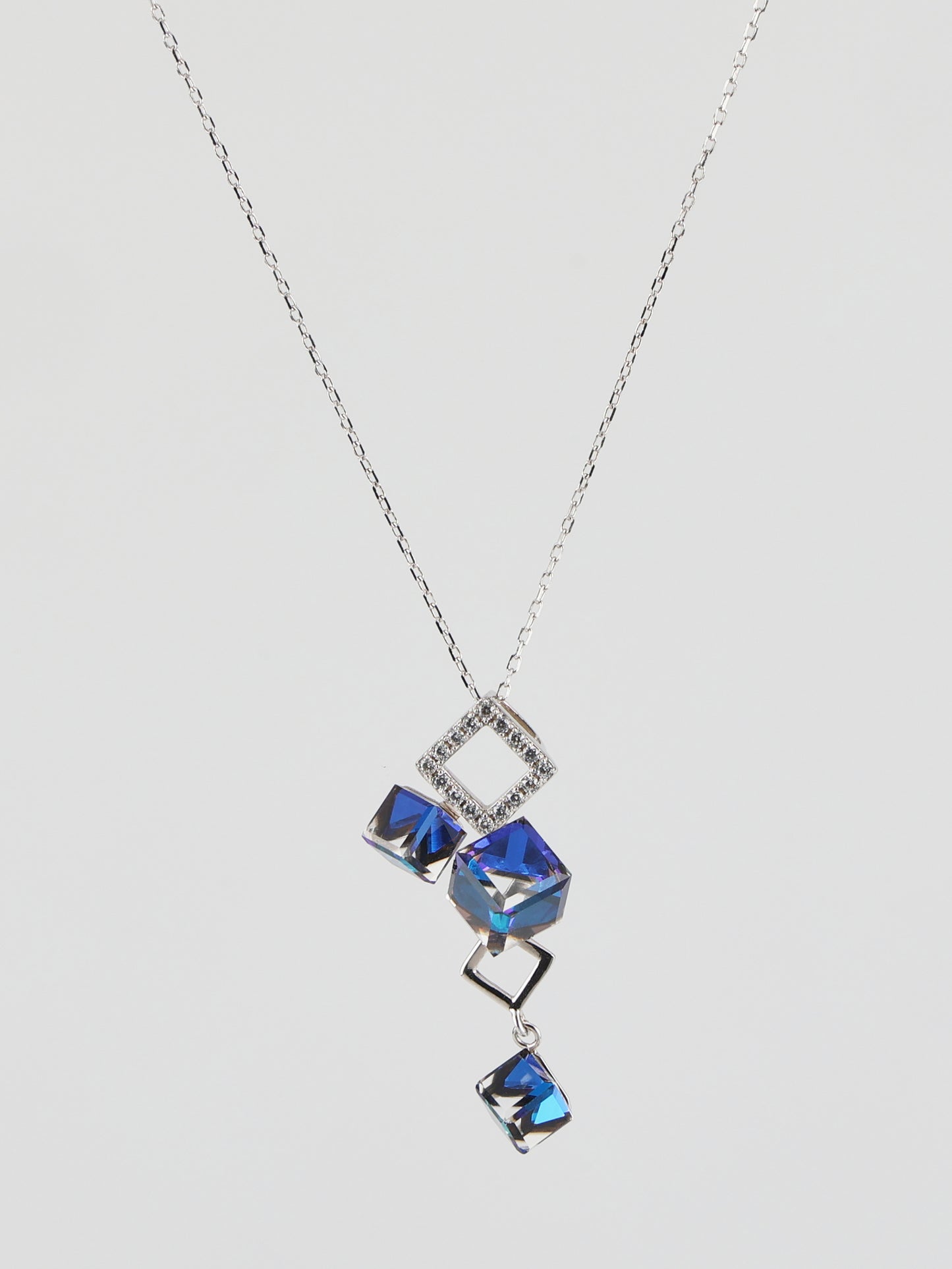 Square Blue Crystal Combination Necklace