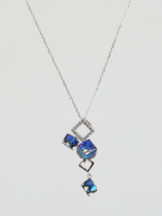 Square Blue Crystal Combination Necklace