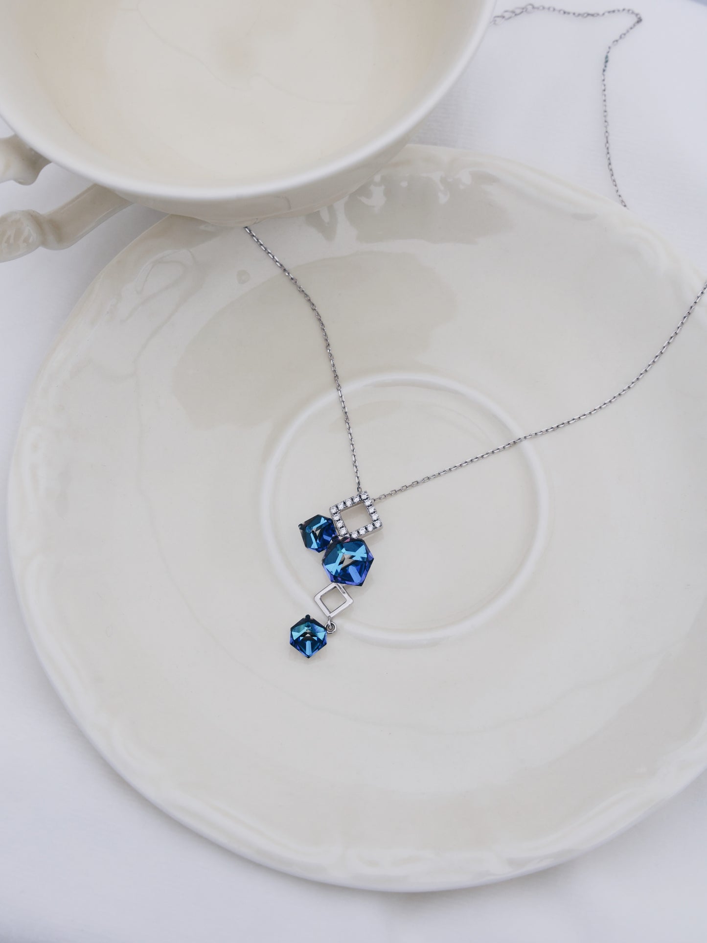 Square Blue Crystal Combination Necklace