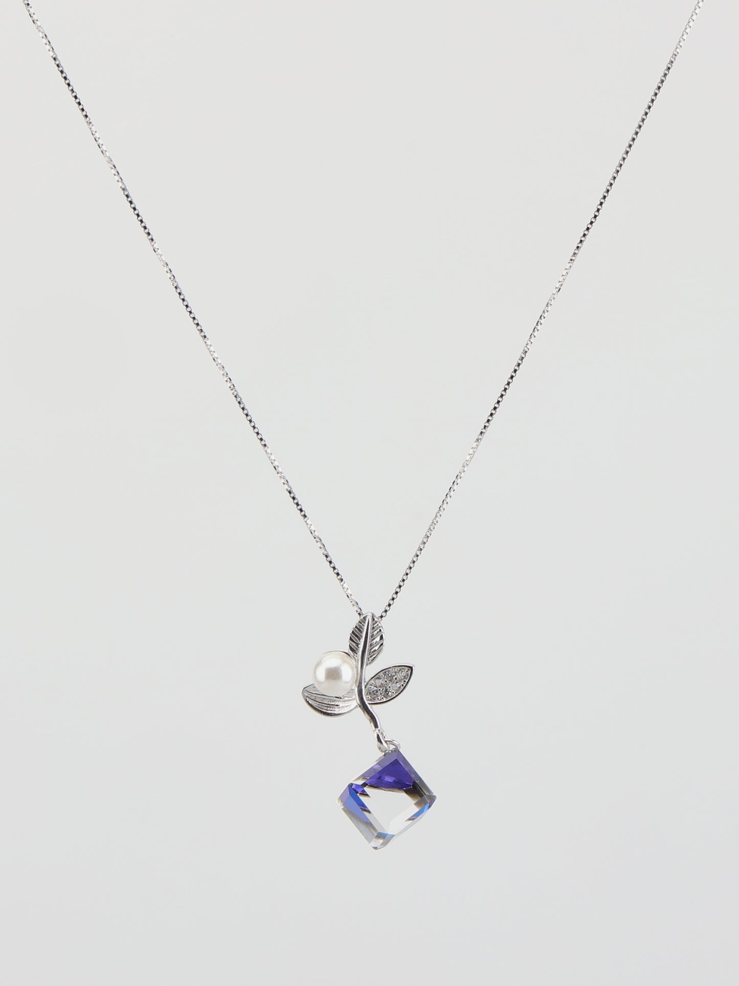 Inverted Square Crystal Flower Pendant Necklace