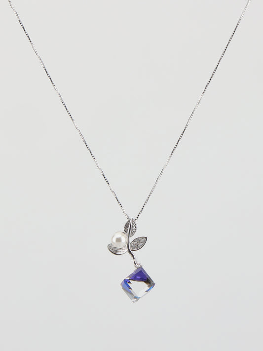 Inverted Square Crystal Flower Pendant Necklace