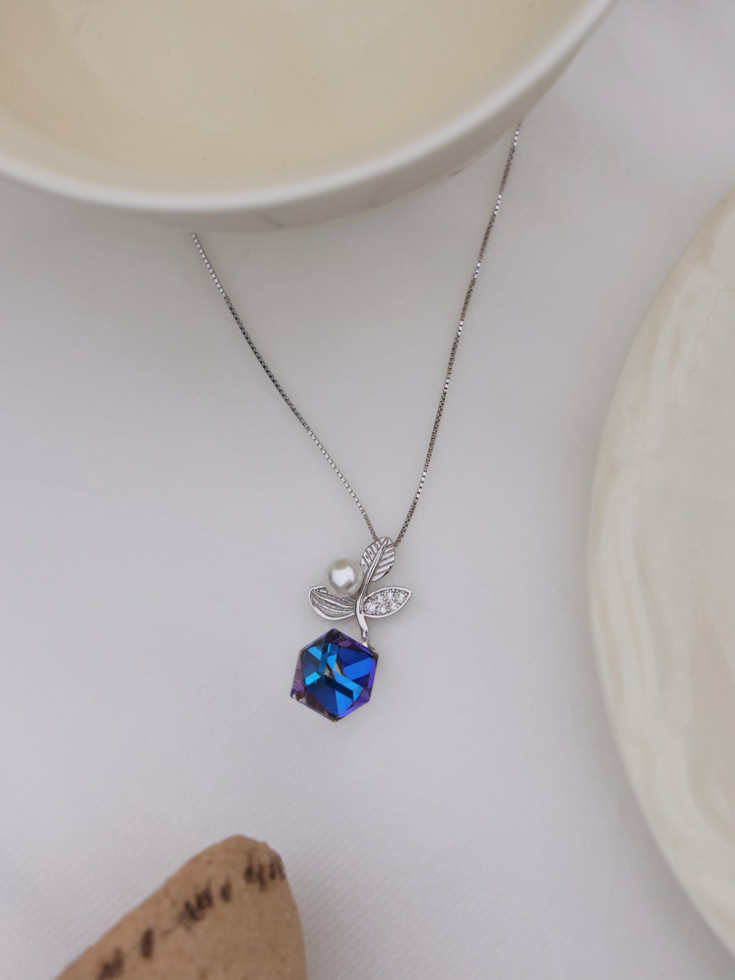 Inverted Square Crystal Flower Pendant Necklace