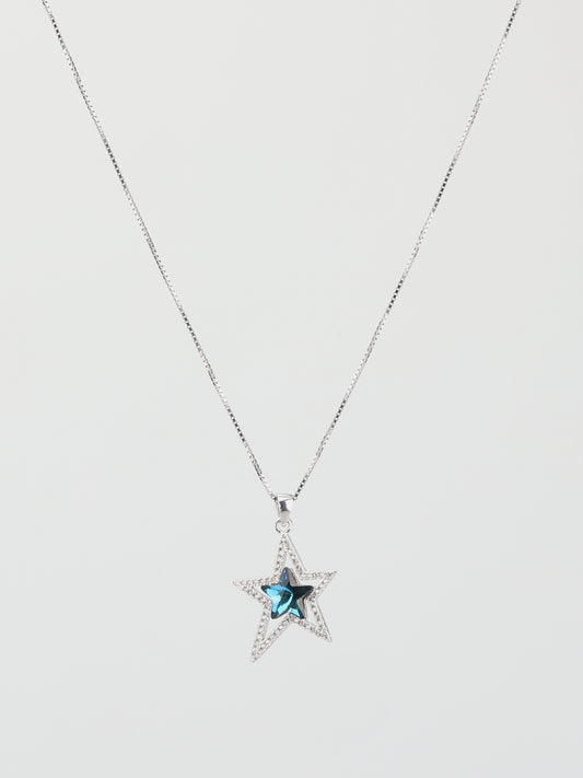 Asymmetrical Double-Layer Crystal Pentagram Necklace