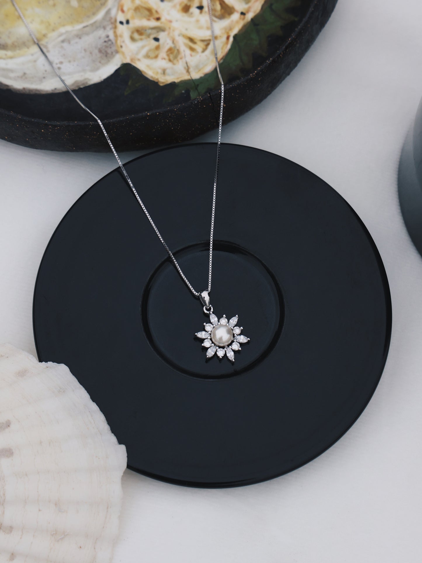 Crystal Snowflake with Pearl Inlay Necklace